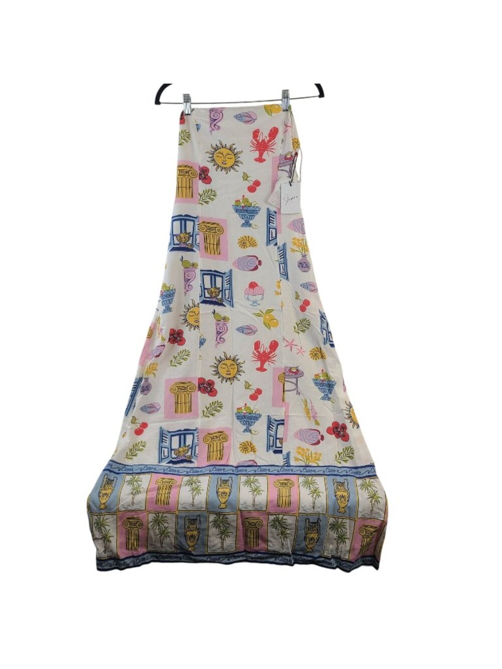 NEW Japna Ciao-Themed Sleeveless Summer Maxi Dress Pockets Multicolor Sz M